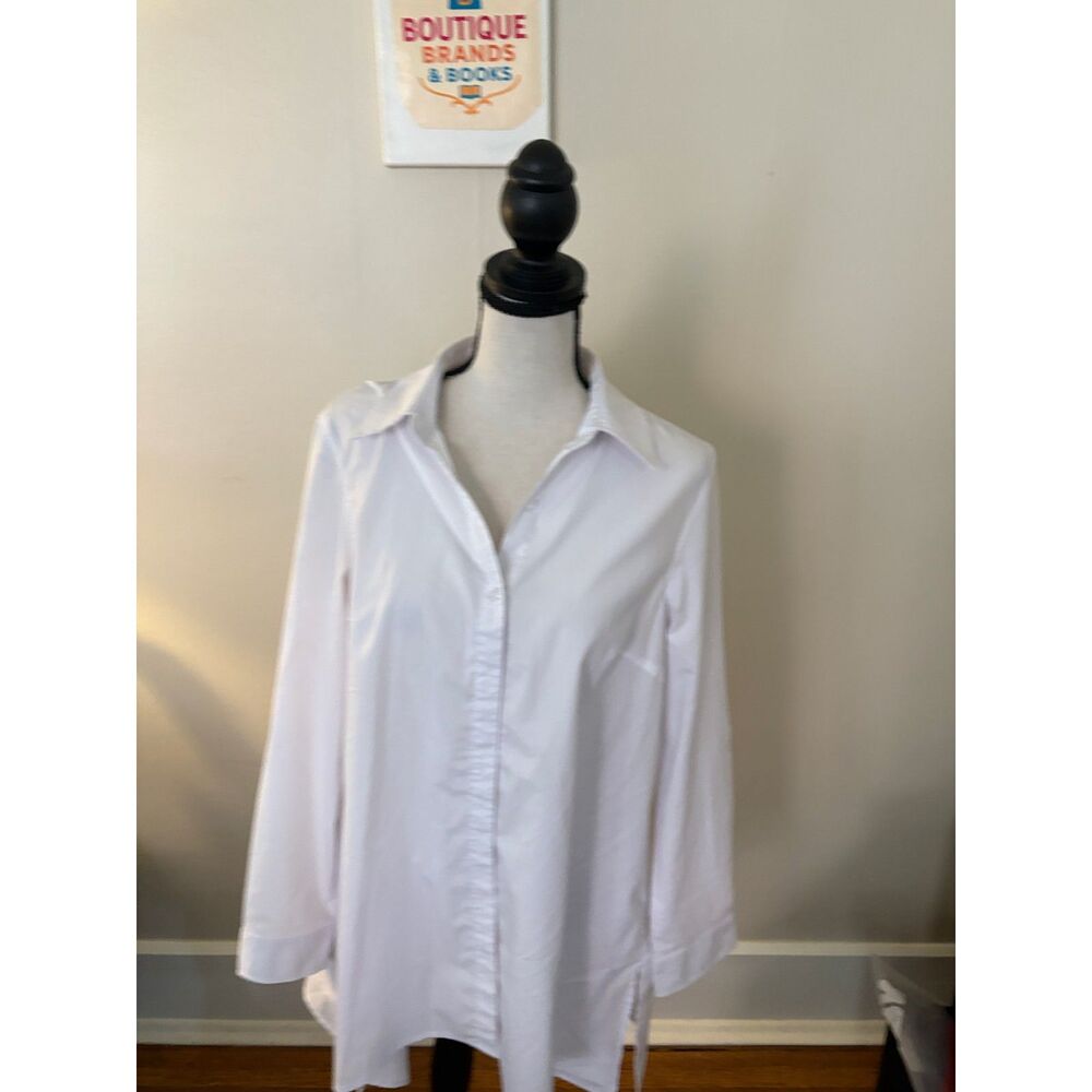 Zac & Rachel Women’s Small White Button-Down Tunic Shirt Side Tie Hi-Low Hem